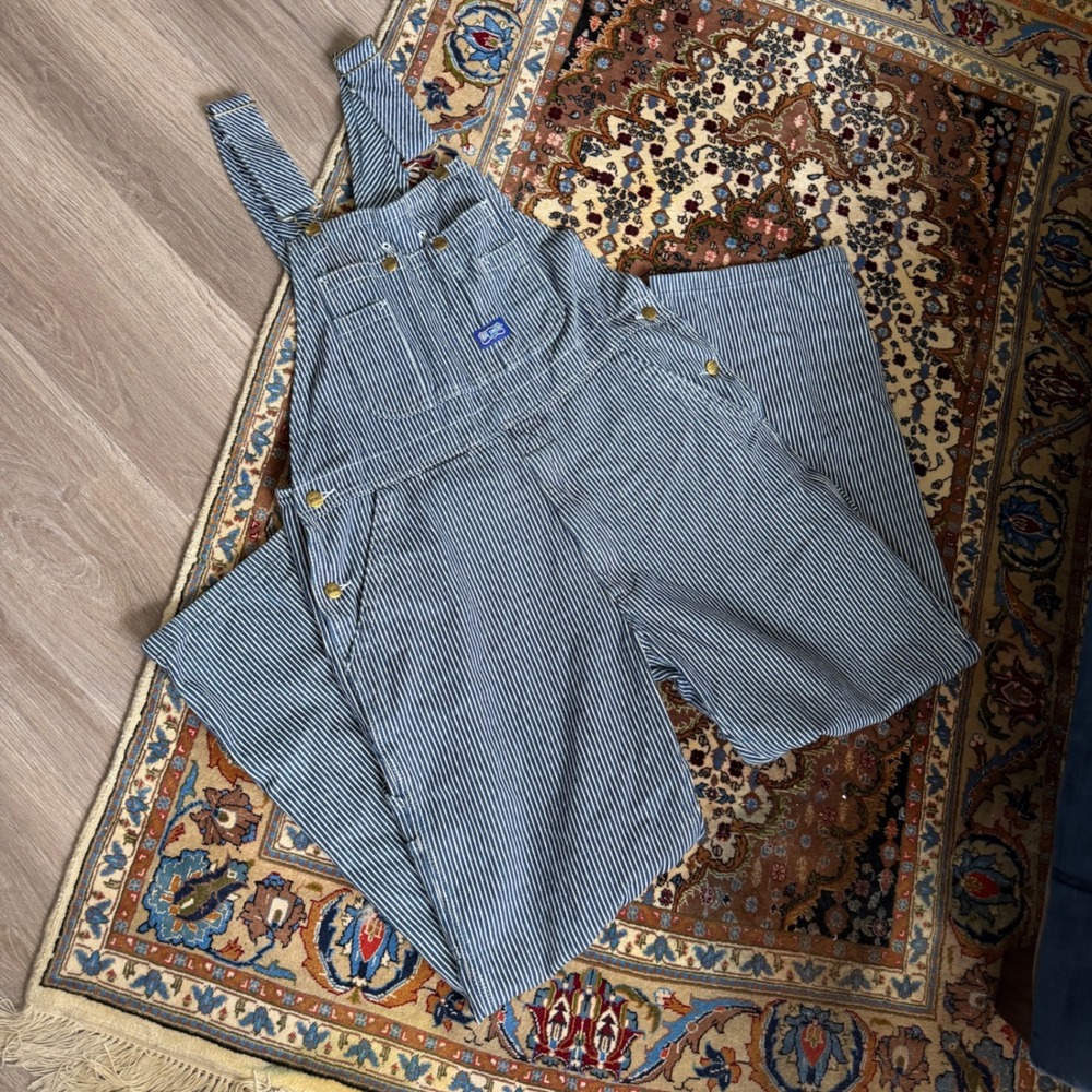 Big Smith Overalls Men's 34x32 Blue Hickory Striped Denim Bib Workwear Pants